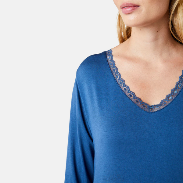 Jacqueline Bamboo Långärmad Nattlinne - Dusty Blue