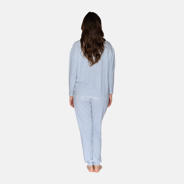 Britt långärmad bambu t-shirt - ljusblå randig