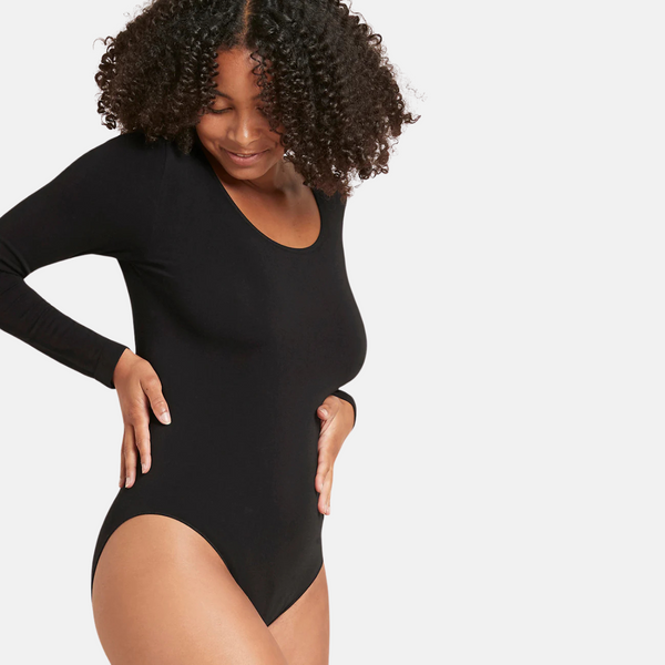 Bodystrumpa i svart bambu med långa ärmar