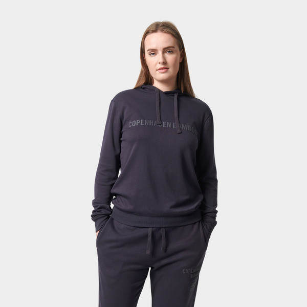 Mörkgrå luvtröja i bambu med logotyp