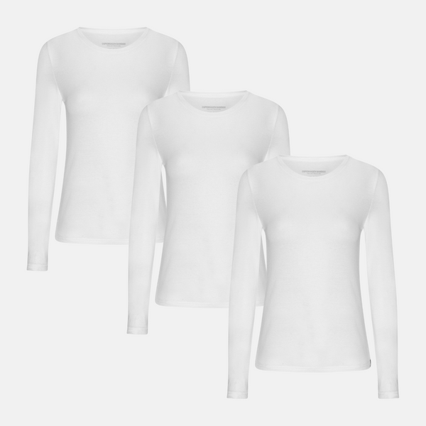 3 pak Hvid langærmet bambus T-shirt fra Copenhagen Bamboo