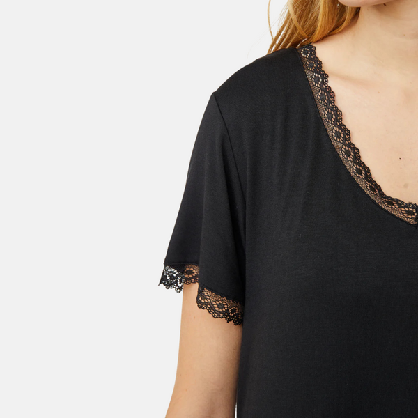 Jacqueline Bamboo Kortärmad Nattlinne - Svart