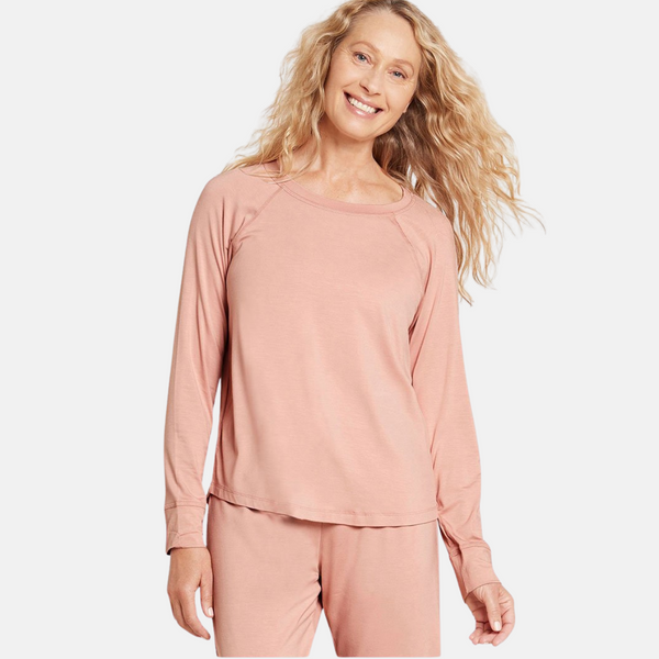 Rosa långärmad lounge T-shirt i bambu i raglan