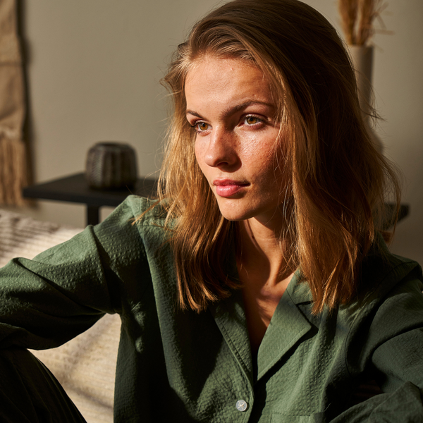 Grön bambuskjorta i seersucker-kvalitet