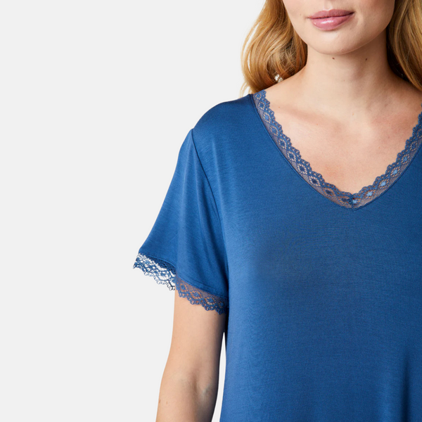 Jacqueline Bamboo Kortärmad Nattlinne - Dusty Blue