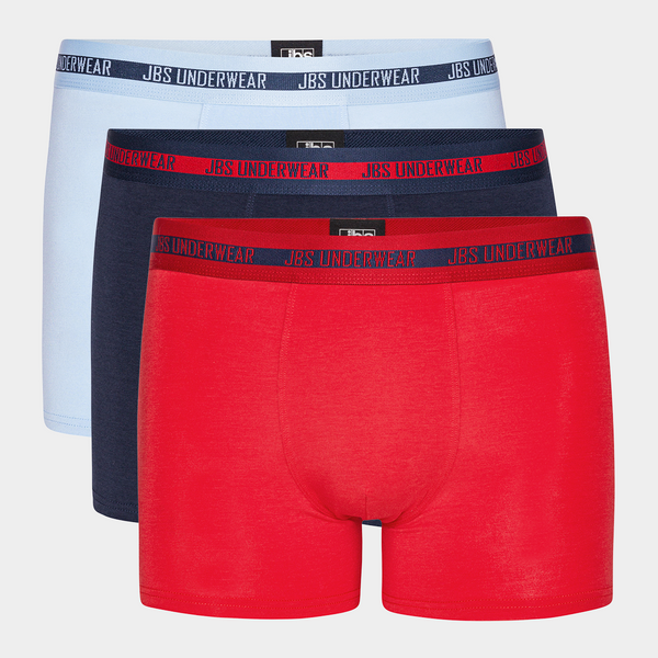 3 par bambukalsonger ljusblå – röd – marin