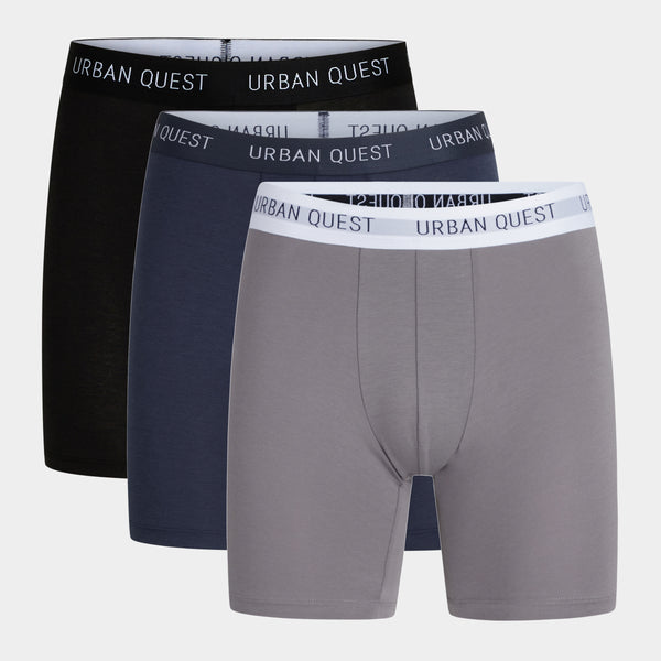 3-pack bambutrosor med långa ben, svarta/marinblå/grå