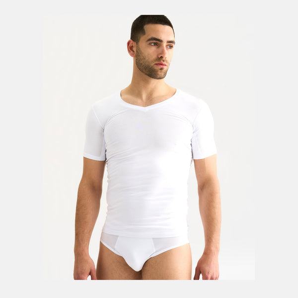 Hvid bambus anti-sved T-shirt med V-hals