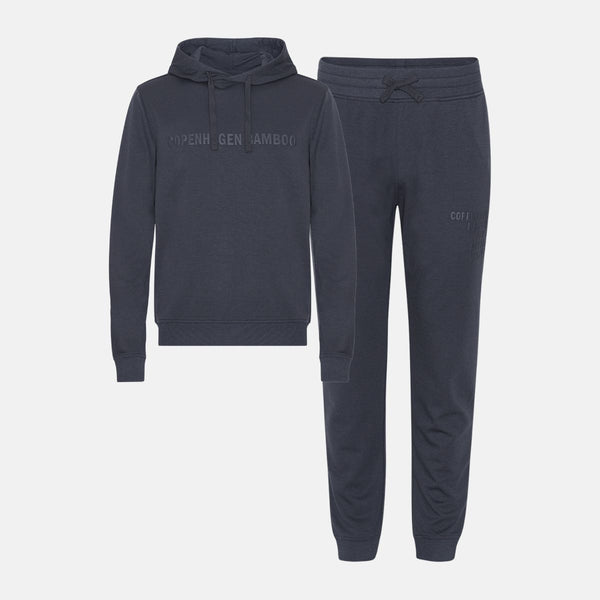 Mörkgrå hoodie joggingset i bambu med logotyp