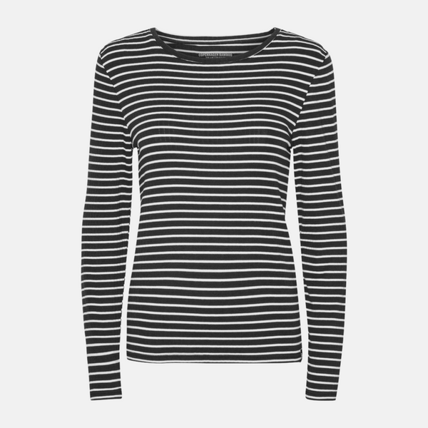 Långärmad bambu-t-shirt i ribbstickat material i svart/vitt