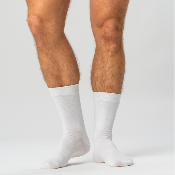 10 par bambusockor vita/marinblå