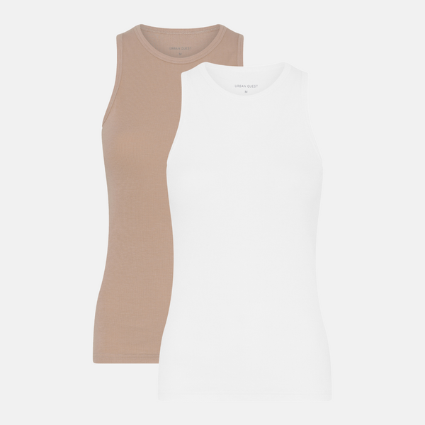 2-Pak Bambus Tank Top i rib - Hvid-nude