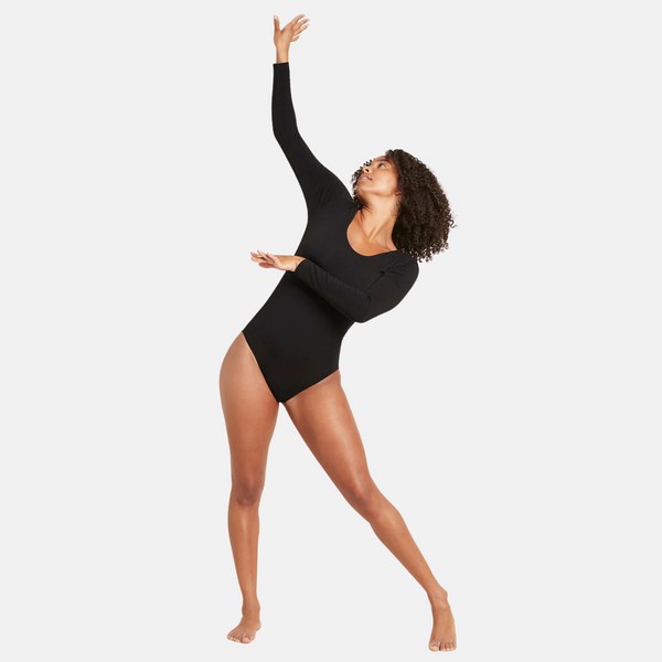 Bodystrumpa i svart bambu med långa ärmar