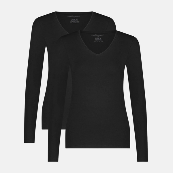 Liv bambu v-ringad långärmad t-shirt - svart 2-pack