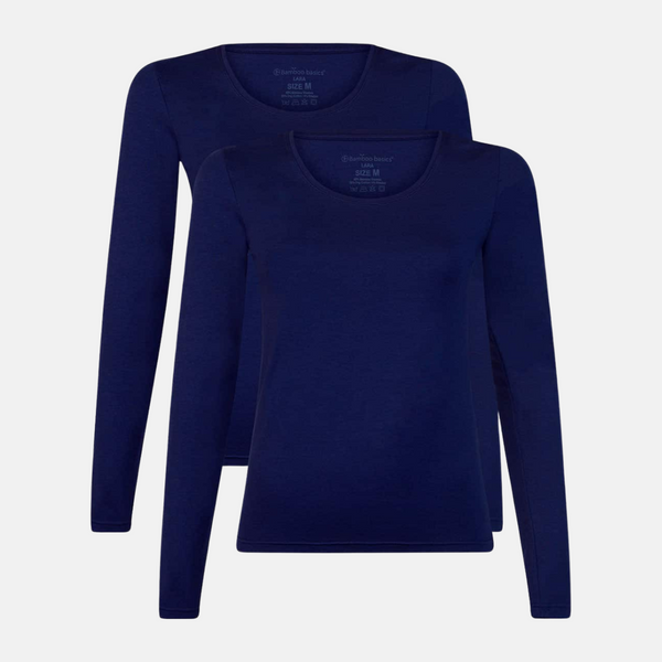 Lara bambu långärmad T-shirt - Marinblå 2-pack