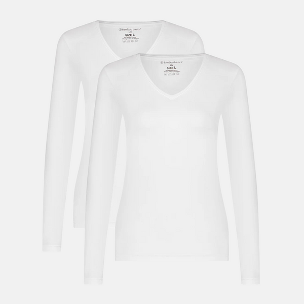 Liv bambu v-ringad långärmad t-shirt - vit 2-pack