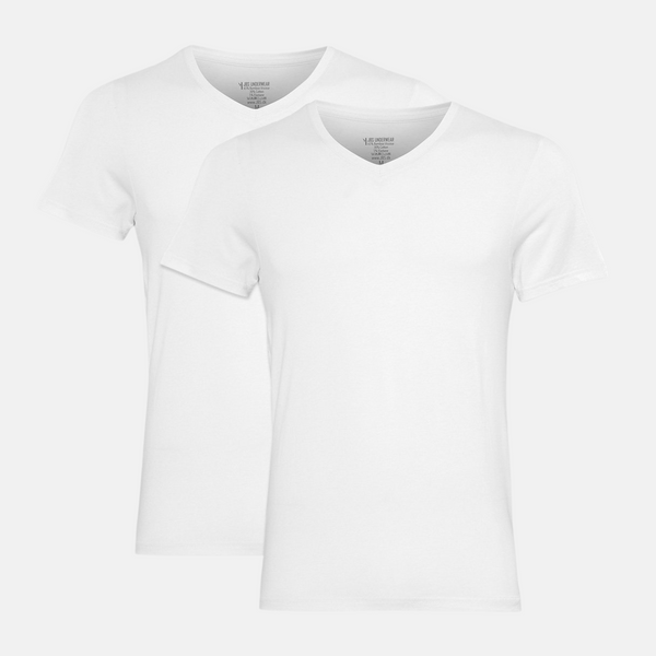 2 vita T-shirts med v-ringad bambu i slim fit