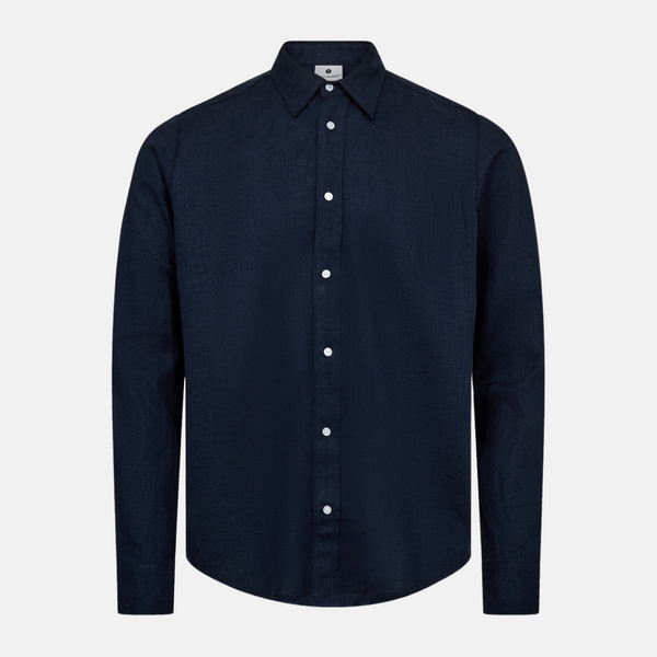 Marinblå skjorta i bambu och linne