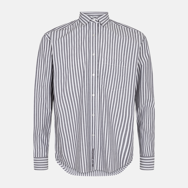 Vit bambuskjorta med breda grå ränder