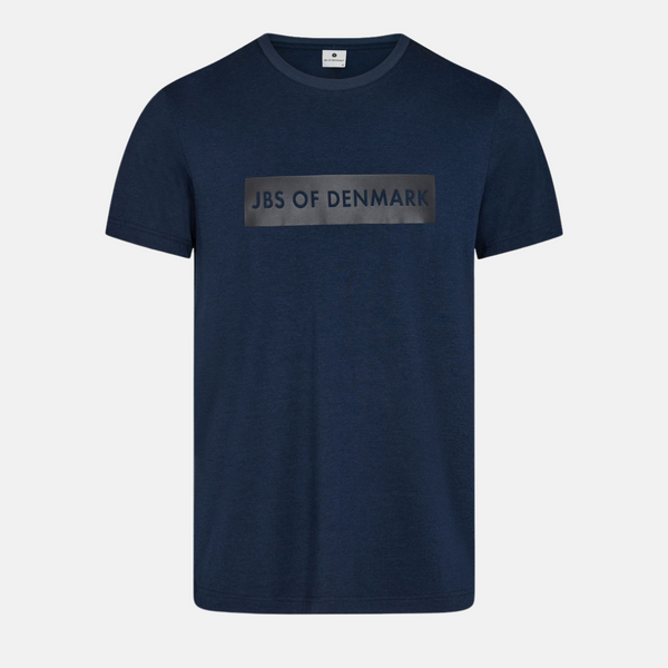 Marinblå bambu T-shirt med rund hals och tryck