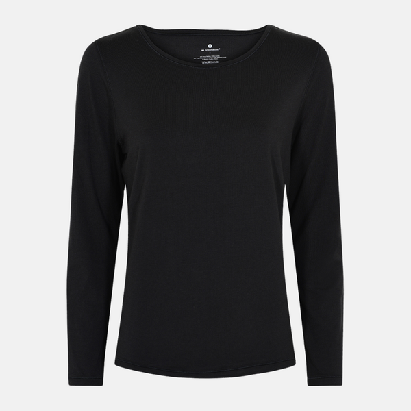 Svart långärmad T-shirt i bambu med rund hals