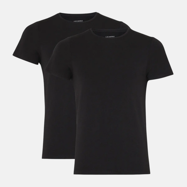 2 svarta slim fit bambu T-shirts med rund hals
