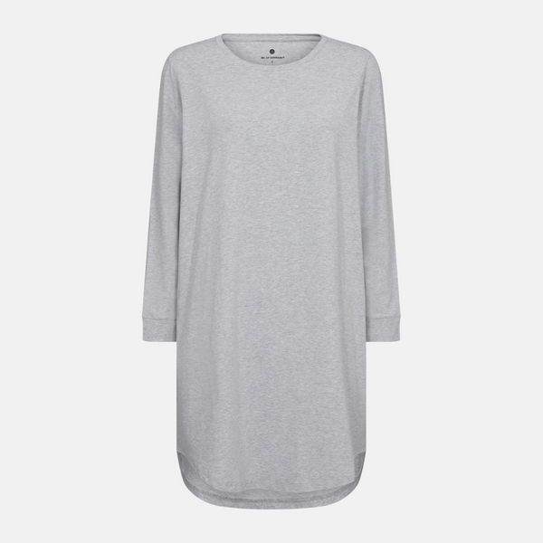 Långärmad T-shirtklänning i bambu ljusgrå
