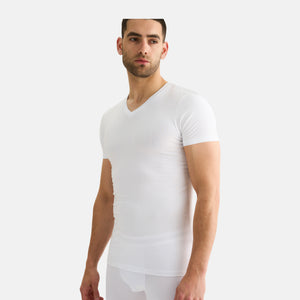 2 pak Hvid slim fit bambus V-hals T-shirt fra JBS