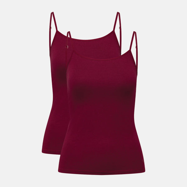 2 pak Bordeaux bambus tank top med tynde stropper fra Bamboo Basics