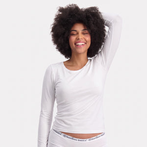 2 pak Hvid langærmet bambus T-shirt fra Bamboo Basics