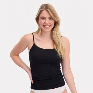 2 pak Sort bambus tank top med tynde stropper fra Bamboo Basics
