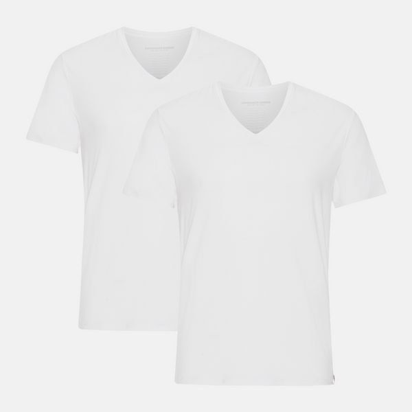 2-pack vita smala t-shirts i bambu med v-ringning
