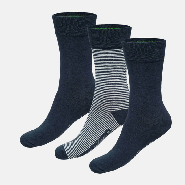 Beau bambu strumpor - mörkblå och randiga 3-pack