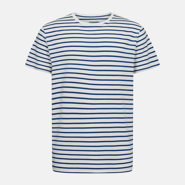Marin/vit randig bambu t-shirt med rund hals