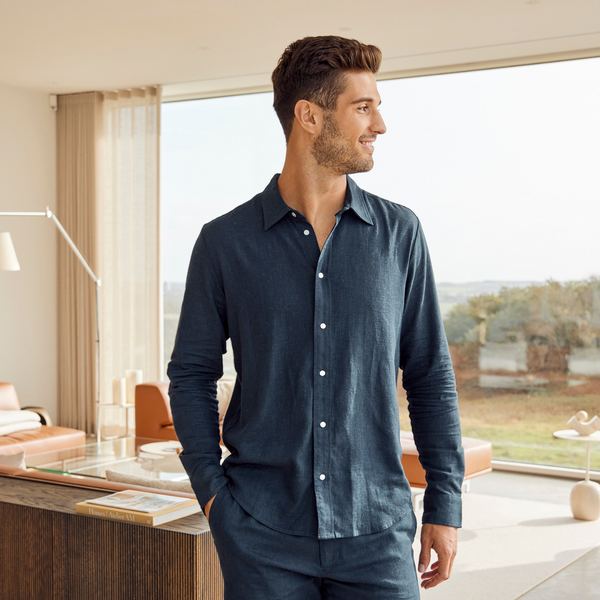 Marinblå shorts i bambu och linne