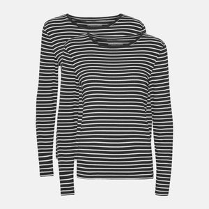 2 pak stribet langærmet rib bambus T-shirt