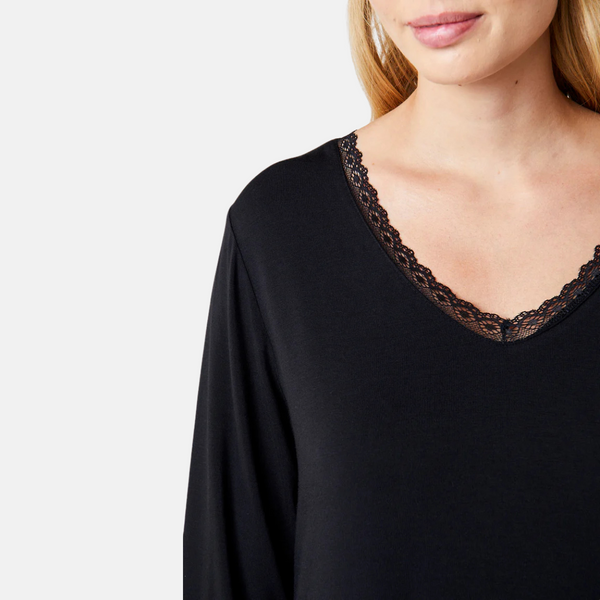 Jacqueline Bamboo Långärmad Nattlinne - Svart