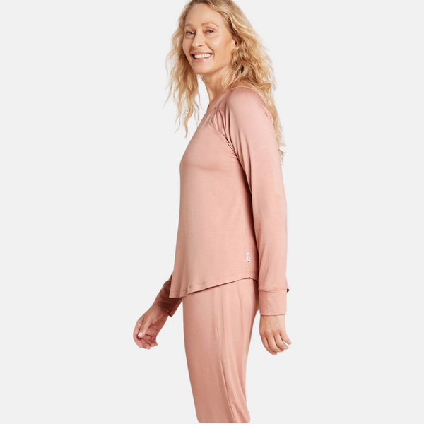 Rosa långärmad lounge T-shirt i bambu i raglan
