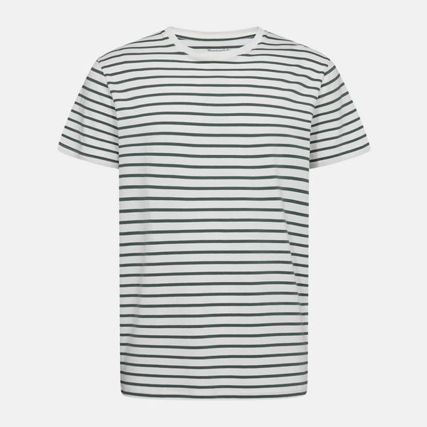 Grön/vit randig bambu t-shirt med rund hals