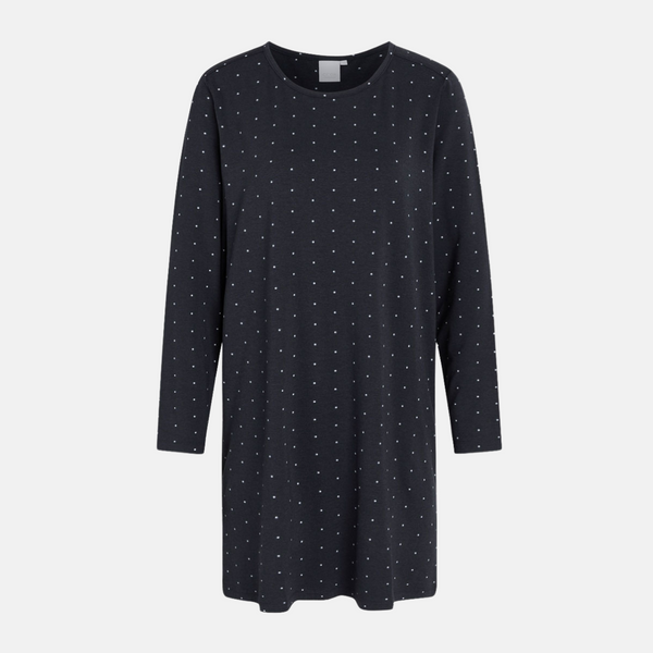 Bea långärmad bambu nattklänning navy med prickar