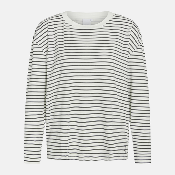 Britt långärmad nattskjorta i bambu vita blå ränder