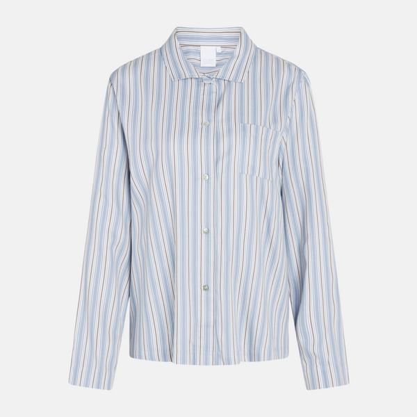 Amalie bambu nattskjorta - ljusblå rosa ränder