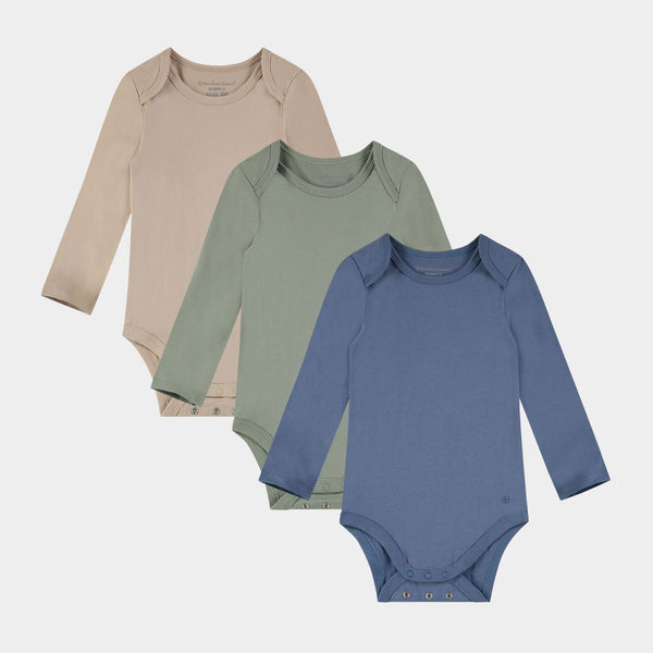 Bobby långärmad bambubody - 3-pack - blå, grön, beige