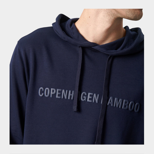 Marinblå hoodie joggingset i bambu med logotyp