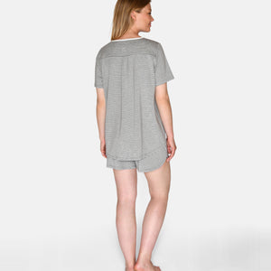 Stribet bambus T-shirt i gråmeleret