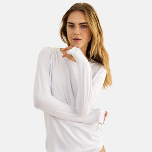 Hvid langærmet bambus T-shirt fra JBS of Denmark