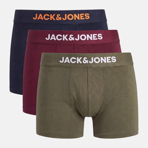 3 pak bambus underbukser i vinrød/navy/mørkegrøn fra Jack & Jones