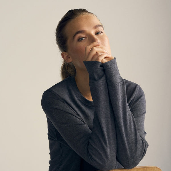 Mørk grå melange bambus sweatshirt