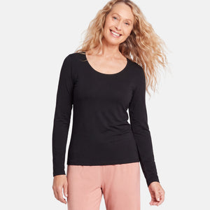 Sort langærmet bambus T-shirt med rund hals XL   Boody