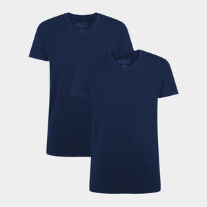 Velo bambus v-hals T-shirt - Navy 2 pak S   Bamboo Basics